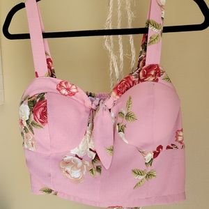 (Xhilaration) Blush Floral Crop Top, Size L